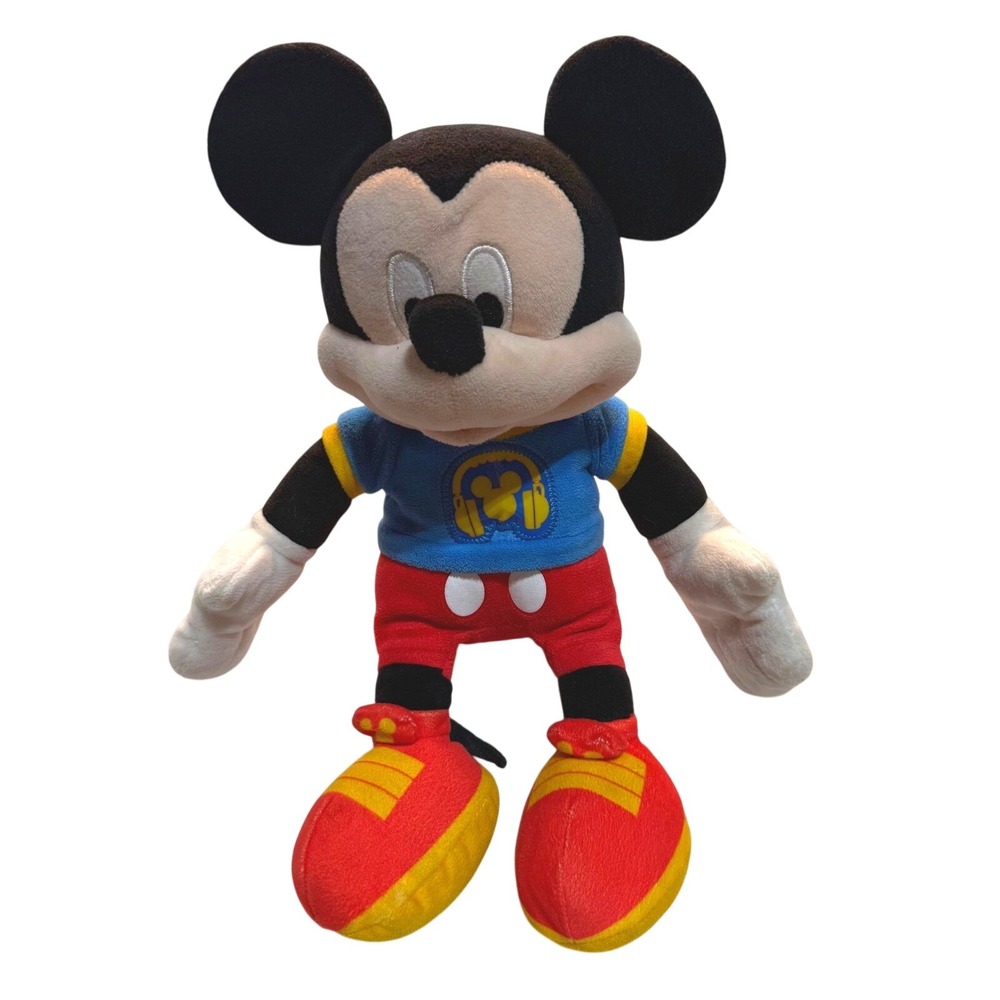 Disney Mickey Mouse Plush Blue Headphone Shirt Red‎ Shorts Battery Operated Toy